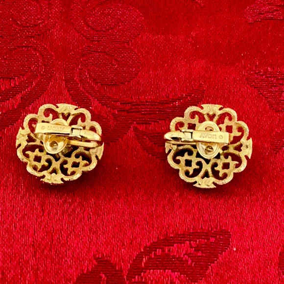 Vintage Avon signed earrings goldstone metal - Picture 2 of 2